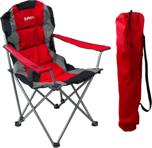 GigaTent Red Folding Camping Chair – Ultra Lightweight Collapsible Quad Padded Lawn Seat with Full Back, Arm Rests, Cup Holder and Shoulder Strap Carrying Bag – Powder Coated Steel Frame