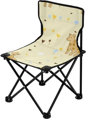 Giraffe Butterflies Portable Outdoor Folding Chair Anti-Slip Padded Oxford Cloth Stool Camping Chair Small for Beach Hiking Fishing Gardening Quad Camp Chair