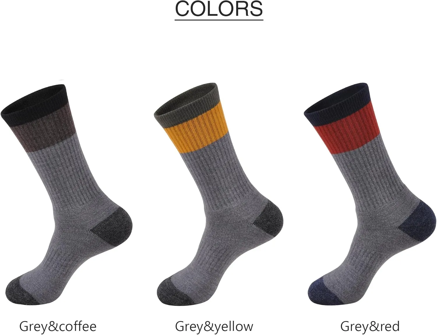 GKX Men's Merino Wool Moisture Wicking Outdoor Hiking Trekking Work Cushion Crew Socks 9-11,10-13