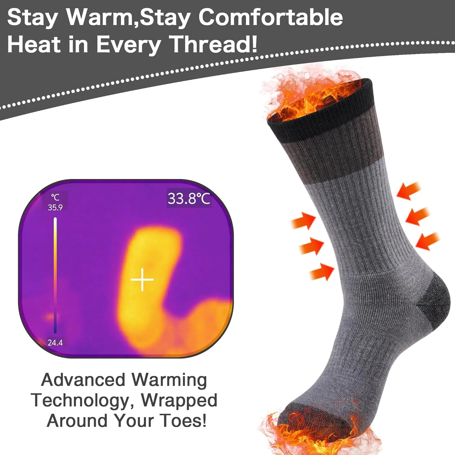 GKX Men's Merino Wool Moisture Wicking Outdoor Hiking Trekking Work Cushion Crew Socks 9-11,10-13