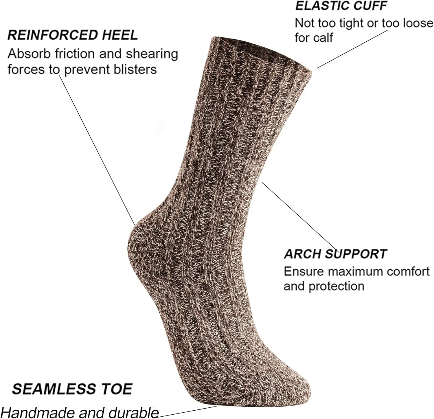 GLENMEARL 3 Pack Womens & Mens Merino Wool Hiking Socks Winter Thick Warm Boot Crew Socks for Men & Women