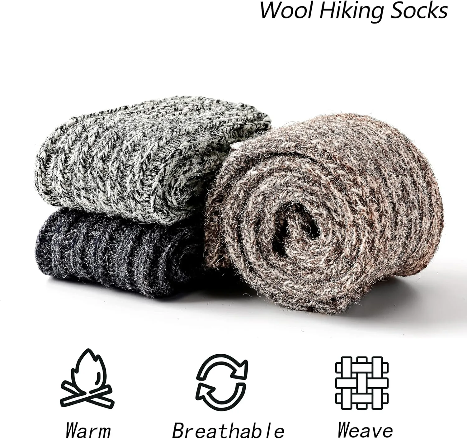 GLENMEARL 3 Pack Womens & Mens Merino Wool Hiking Socks Winter Thick Warm Boot Crew Socks for Men & Women