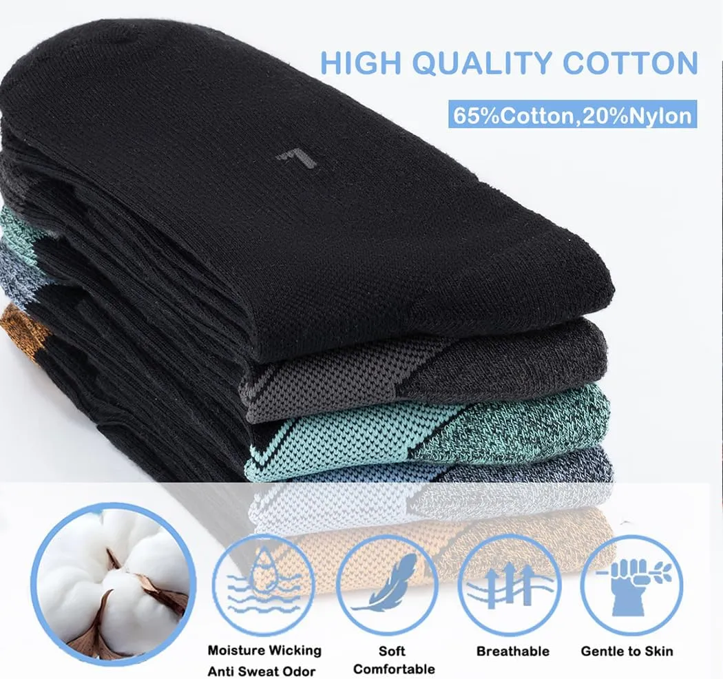 GLENMEARL Mens Crew Socks, 5 Pair Cushioned Crew Socks For Men, Cotton Mens Athletic Sock, Moisture Wicking Sock for Hiking