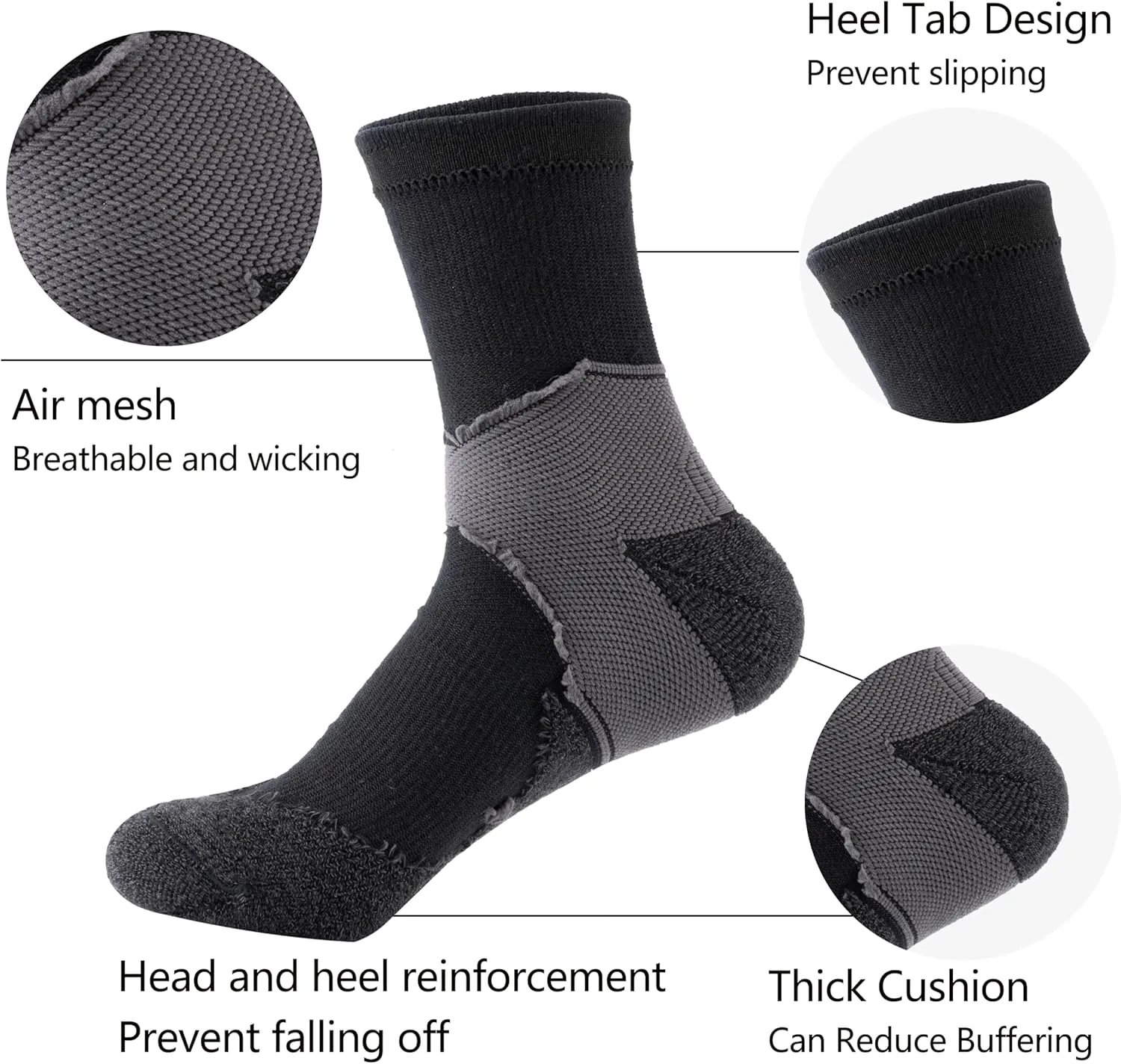 GLENMEARL Mens Crew Socks, 5 Pair Cushioned Crew Socks For Men, Cotton Mens Athletic Sock, Moisture Wicking Sock for Hiking