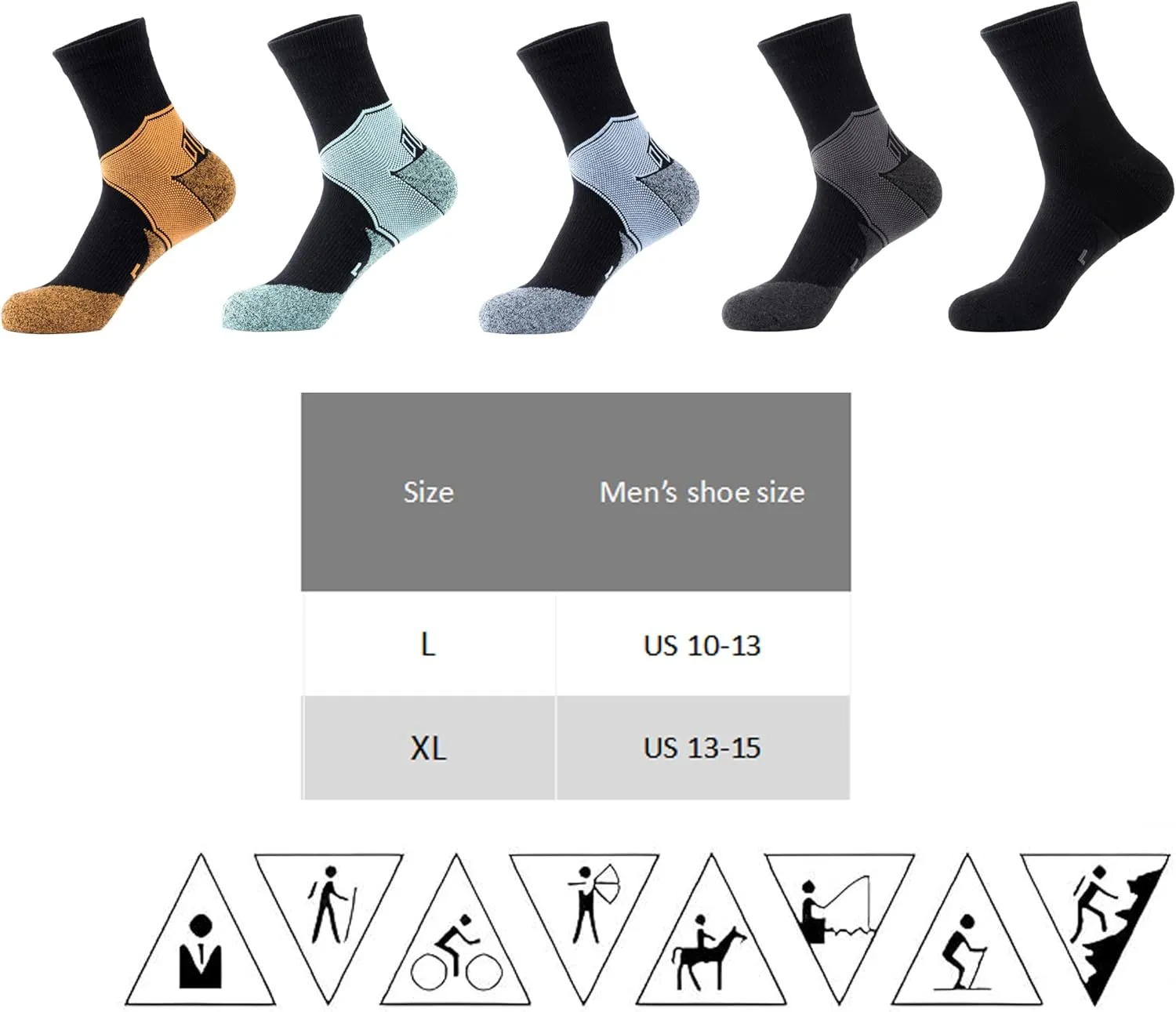 GLENMEARL Mens Crew Socks, 5 Pair Cushioned Crew Socks For Men, Cotton Mens Athletic Sock, Moisture Wicking Sock for Hiking