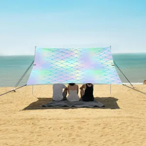 Glitter Scales Beach Canopy Tent Anti-UV & Wind Resistant, Blue Colorful Camping Sun Shelter Easy Setup Portable,Outdoor Shade Tents with Sandbags,Sand Shovels,Ground Pegs & Stability Poles