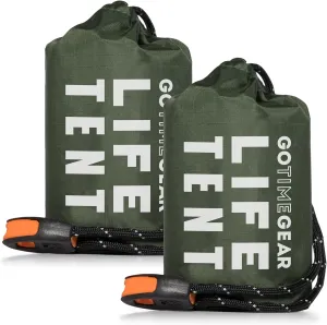 Go Time Gear Survival Life Tent • 2 Person Mylar Emergency Shelter Tube Tent   Paracord • All-Weather Protection for Camping, Hiking, & Survival Kits • Includes Emergency Whistle