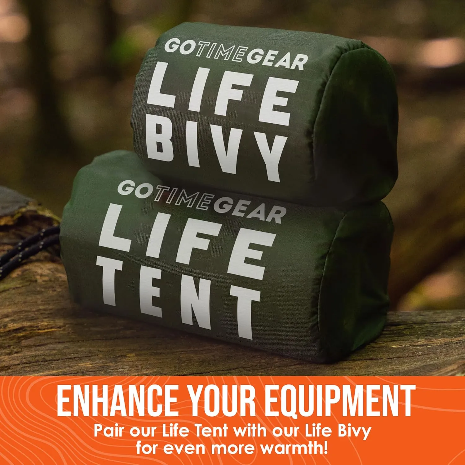 Go Time Gear Survival Life Tent • 2 Person Mylar Emergency Shelter Tube Tent   Paracord • All-Weather Protection for Camping, Hiking, & Survival Kits • Includes Emergency Whistle