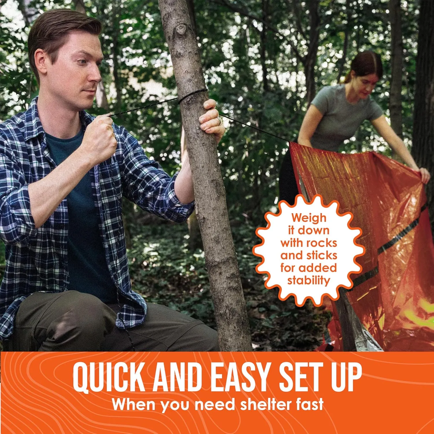 Go Time Gear Survival Life Tent • 2 Person Mylar Emergency Shelter Tube Tent   Paracord • All-Weather Protection for Camping, Hiking, & Survival Kits • Includes Emergency Whistle