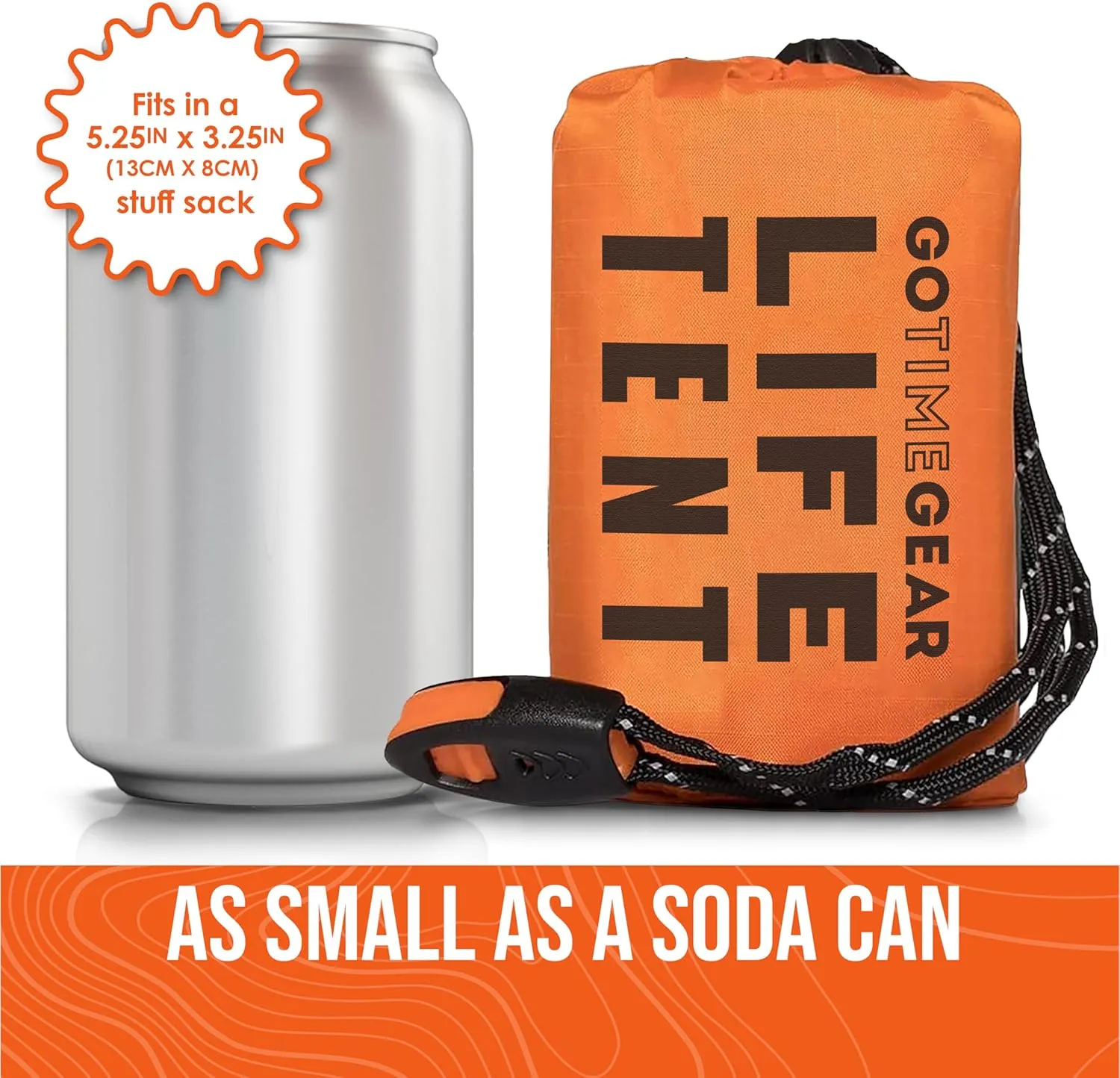 Go Time Gear Survival Life Tent • 2 Person Mylar Emergency Shelter Tube Tent   Paracord • All-Weather Protection for Camping, Hiking, & Survival Kits • Includes Emergency Whistle