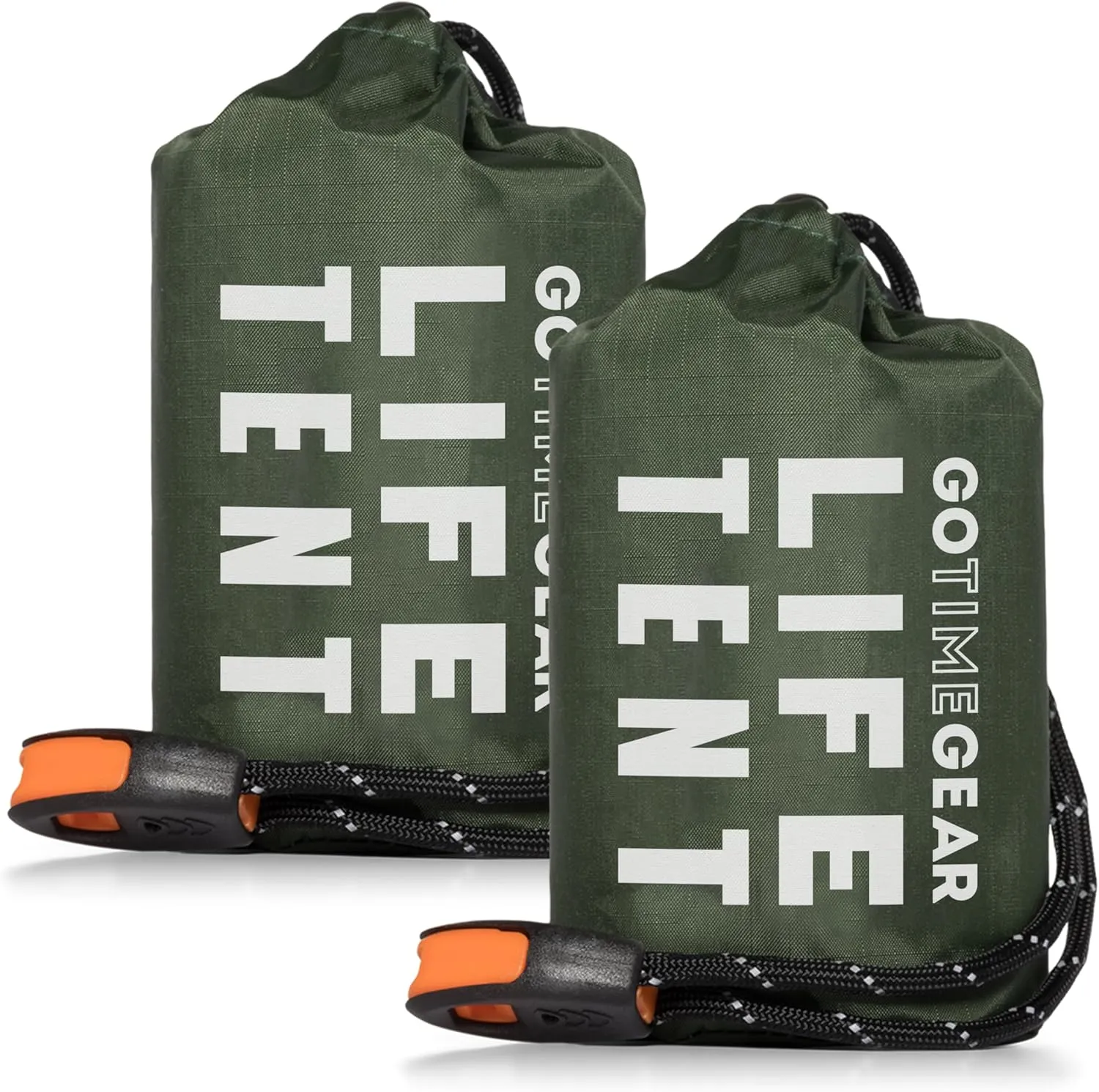 Go Time Gear Survival Life Tent • 2 Person Mylar Emergency Shelter Tube Tent   Paracord • All-Weather Protection for Camping, Hiking, & Survival Kits • Includes Emergency Whistle