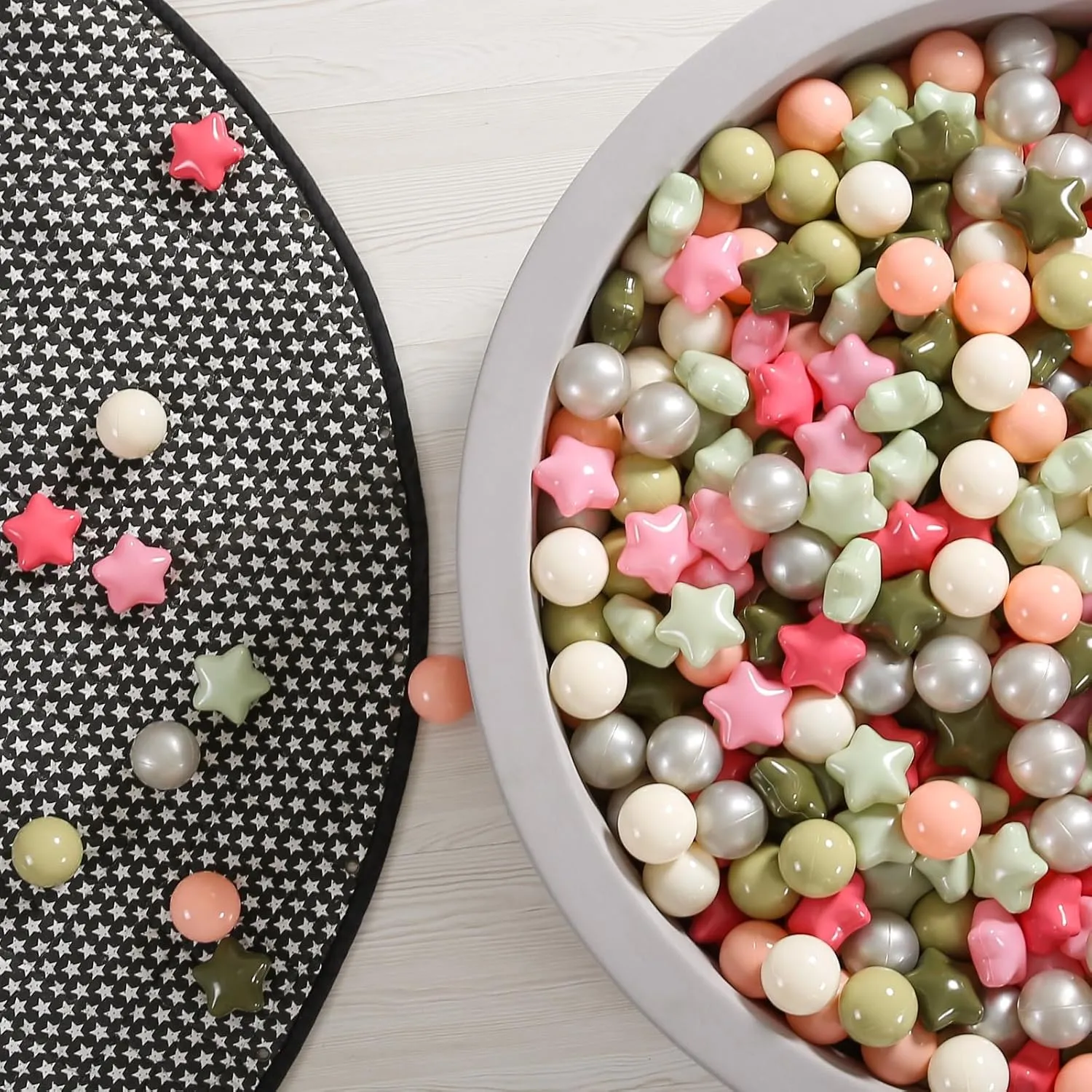 GOGOSO Ball Pit Balls for Toddlers Phthalate-Free BPA-Free Non-Toxic Crush Proof Soft Plastic Play Balls Baby Kids Shape Tent Pool Playhouse Playpen Party Decor,Stars Pink Green White Netural,100PCS