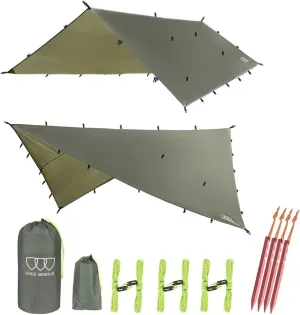 Gold Armour Rainfly Tarp Hammock, Premium 14.7ft/12ft/10ft/8ft Rain Fly Cover, Waterproof Ultralight Camping Shelter Canopy, Survival Equipment Gear Camping Tent Accessories (OD Green 12ft x 10ft)