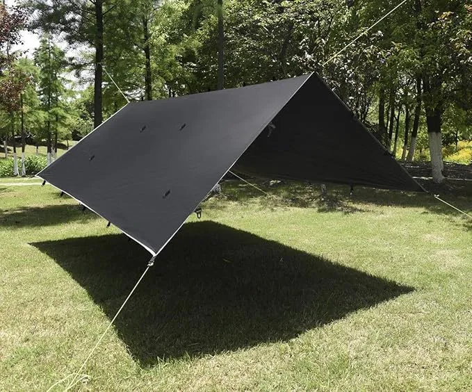 Gold Armour Rainfly Tarp Hammock, Premium 20ft x 14.3ft Rain Fly Cover, Waterproof Ultralight Camping Shelter Canopy, Must Have Camping Accessories Camping Essential (Black)