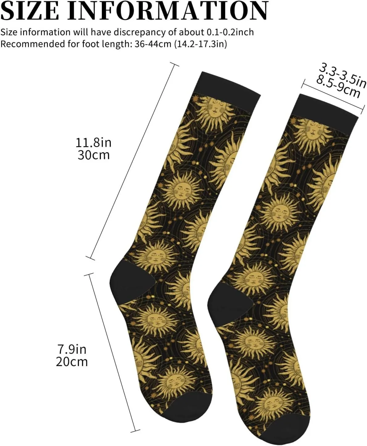 Golden Sun Face Crescent Knee High Compression Socks Support For Media