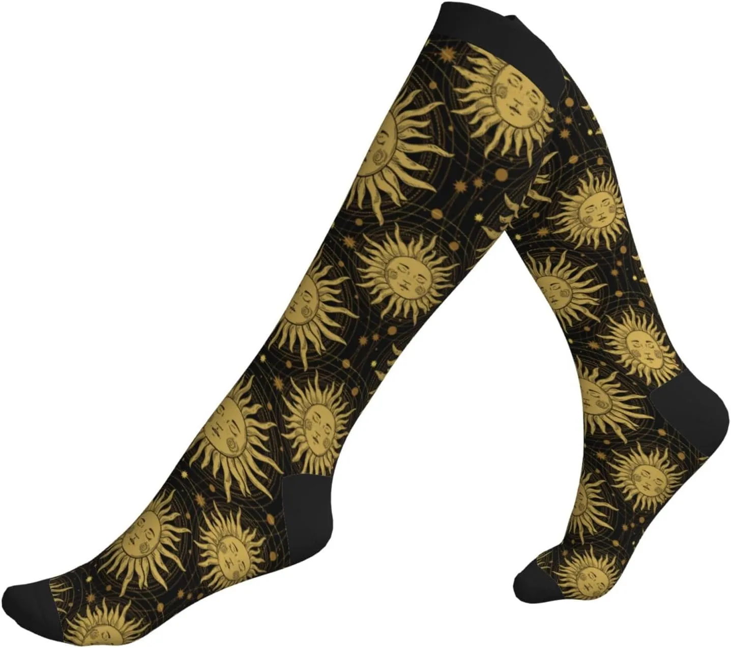 Golden Sun Face Crescent Knee High Compression Socks Support For Media