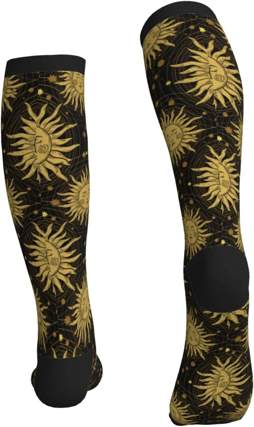 Golden Sun Face Crescent Knee High Compression Socks Support For Media
