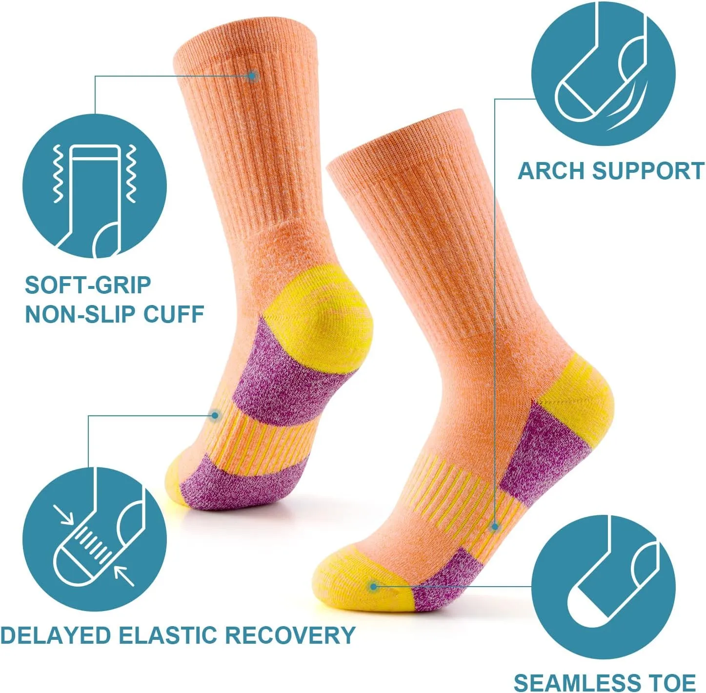 Gonii Women Socks Hiking Running Thick Cushion Athletic Crew Socks 5-Pair