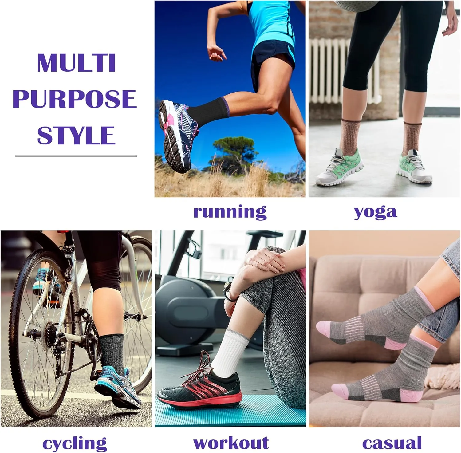Gonii Women Socks Hiking Running Thick Cushion Athletic Crew Socks 5-Pair