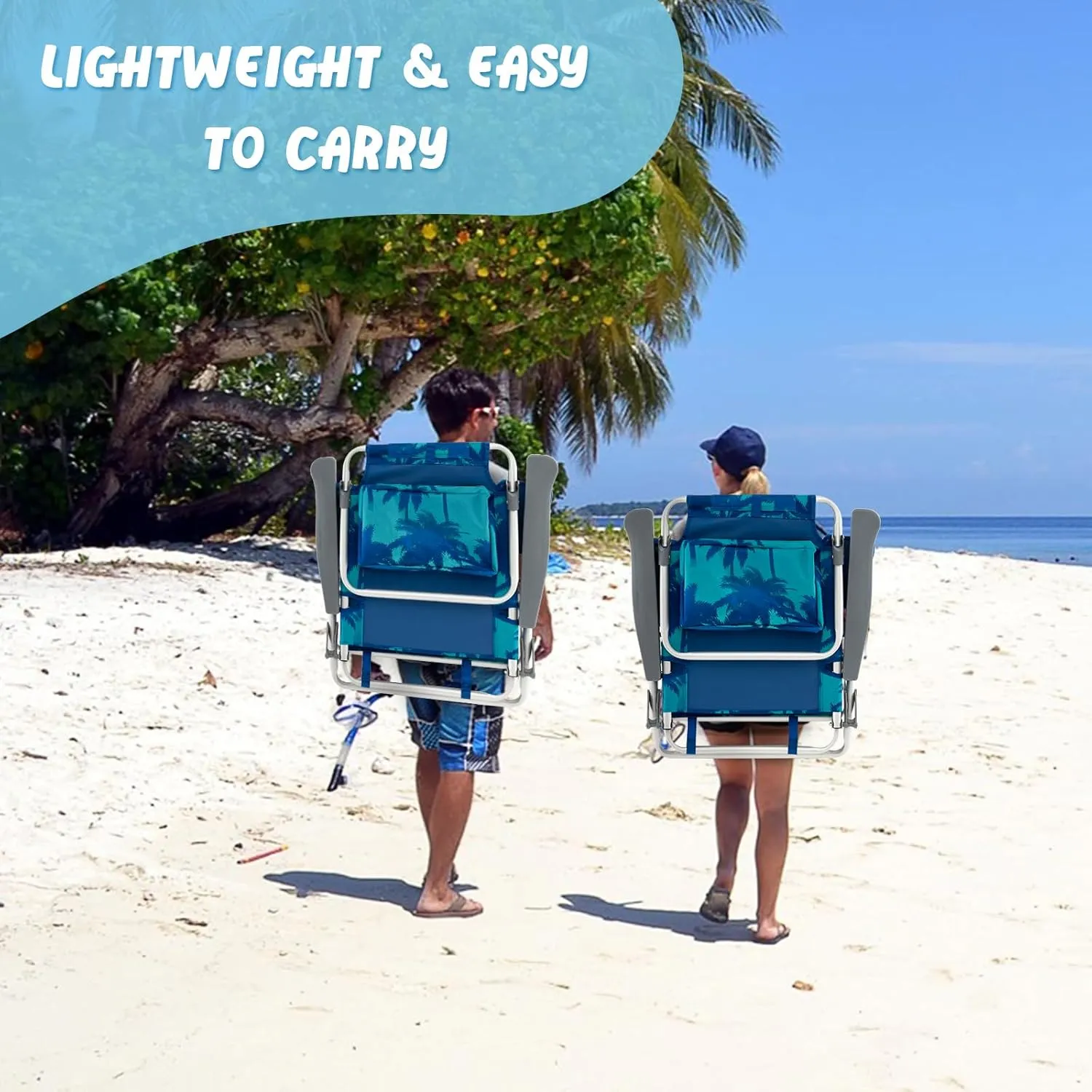 Goplus Beach Chair, Folding Backpack Beach Chairs for Adults with 5 Positions, Head Pillow, Cooler Bag, Towel Bar, Cup Holders, Sunbath Sling Tanning Lounge, Foldable Layout Camping Chairs