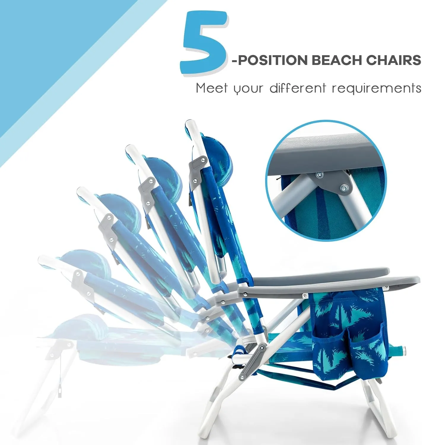 Goplus Beach Chair, Folding Backpack Beach Chairs for Adults with 5 Positions, Head Pillow, Cooler Bag, Towel Bar, Cup Holders, Sunbath Sling Tanning Lounge, Foldable Layout Camping Chairs