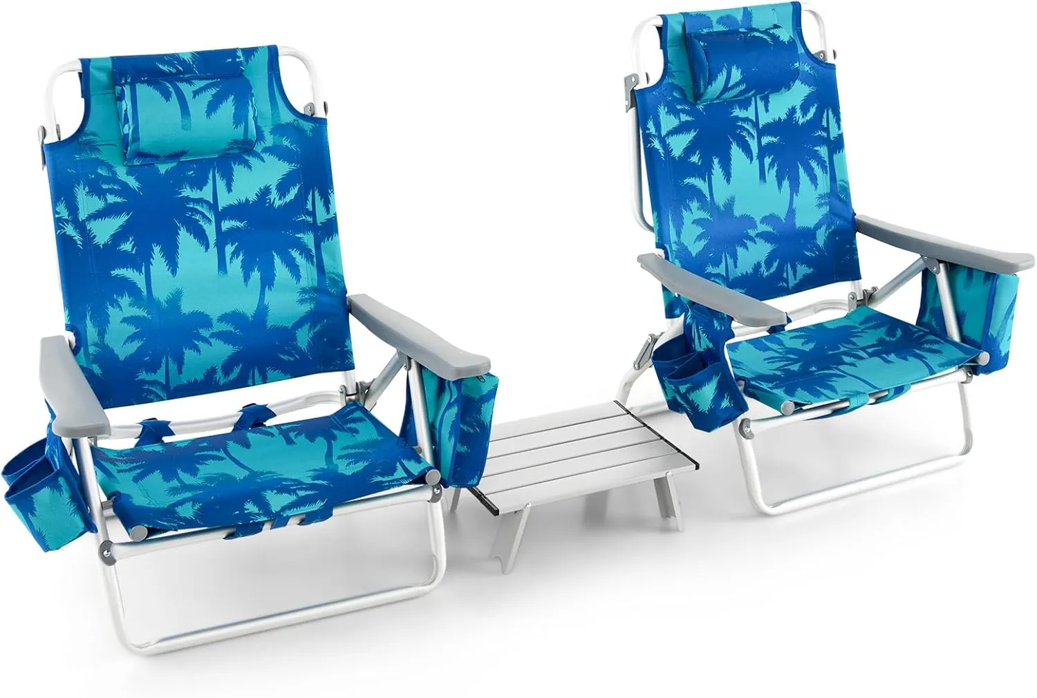 Goplus Beach Chair, Folding Backpack Beach Chairs for Adults with 5 Positions, Head Pillow, Cooler Bag, Towel Bar, Cup Holders, Sunbath Sling Tanning Lounge, Foldable Layout Camping Chairs