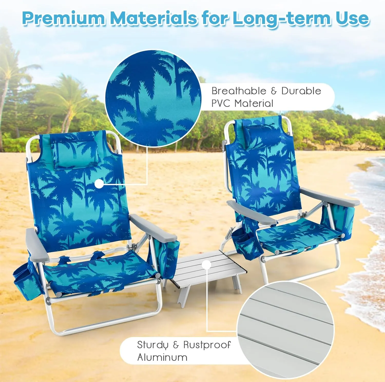 Goplus Beach Chair, Folding Backpack Beach Chairs for Adults with 5 Positions, Head Pillow, Cooler Bag, Towel Bar, Cup Holders, Sunbath Sling Tanning Lounge, Foldable Layout Camping Chairs