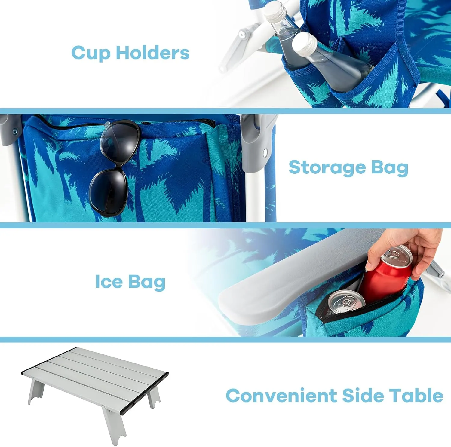 Goplus Beach Chair, Folding Backpack Beach Chairs for Adults with 5 Positions, Head Pillow, Cooler Bag, Towel Bar, Cup Holders, Sunbath Sling Tanning Lounge, Foldable Layout Camping Chairs