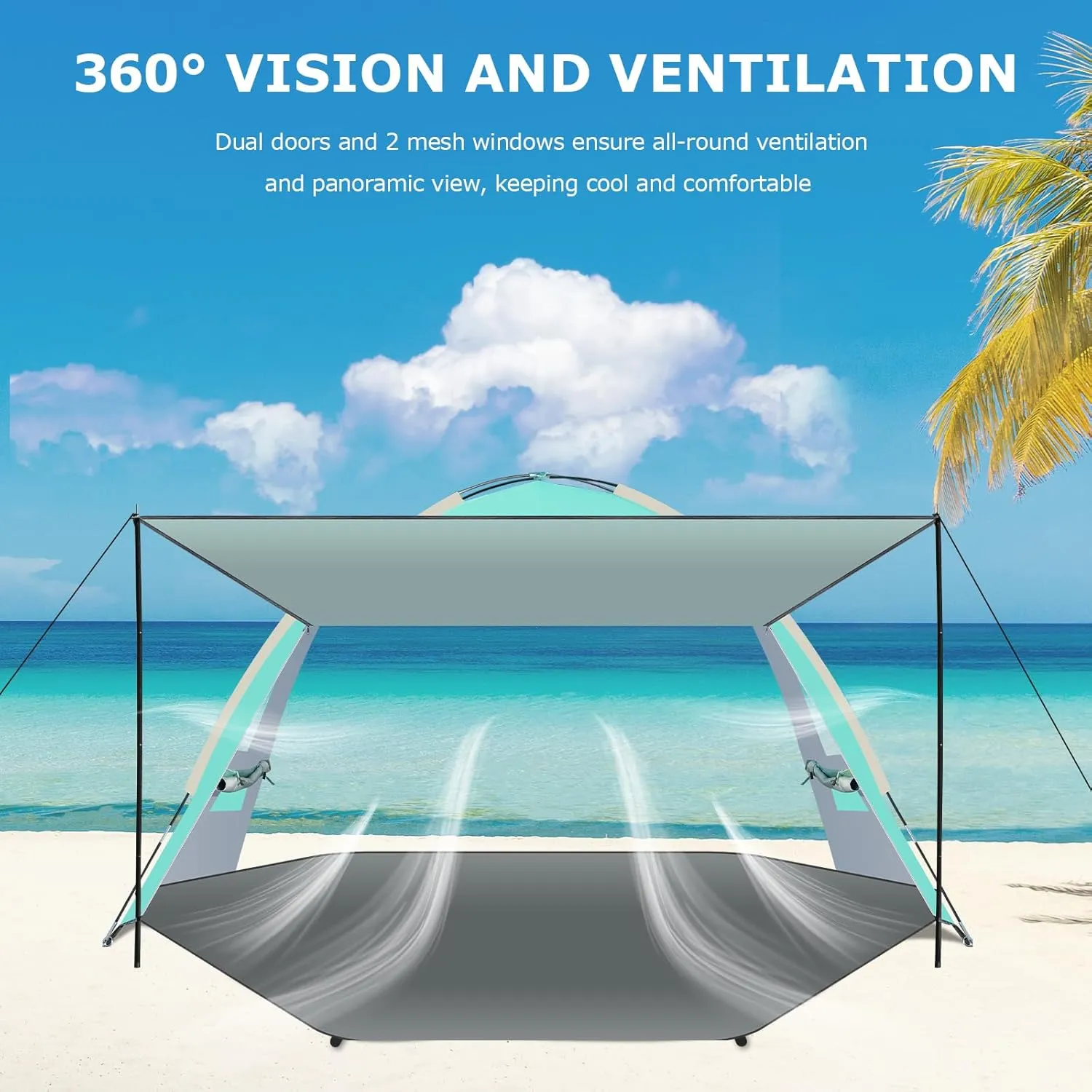 Gorich Beach Tent with Canopy - Easy Setup 3-8 Person Portable Sun Shelter, UPF 50  UV Protection Sun Shade, Lightweight & Compact Beach Cabana for Family Travel
