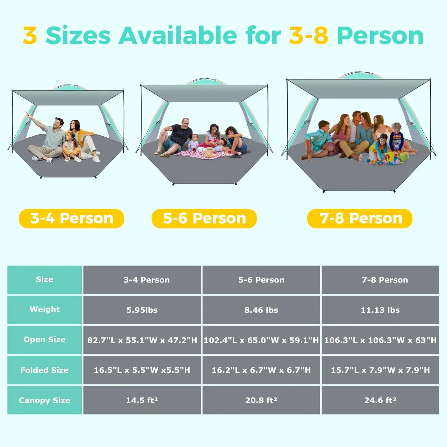Gorich Beach Tent with Canopy - Easy Setup 3-8 Person Portable Sun Shelter, UPF 50  UV Protection Sun Shade, Lightweight & Compact Beach Cabana for Family Travel