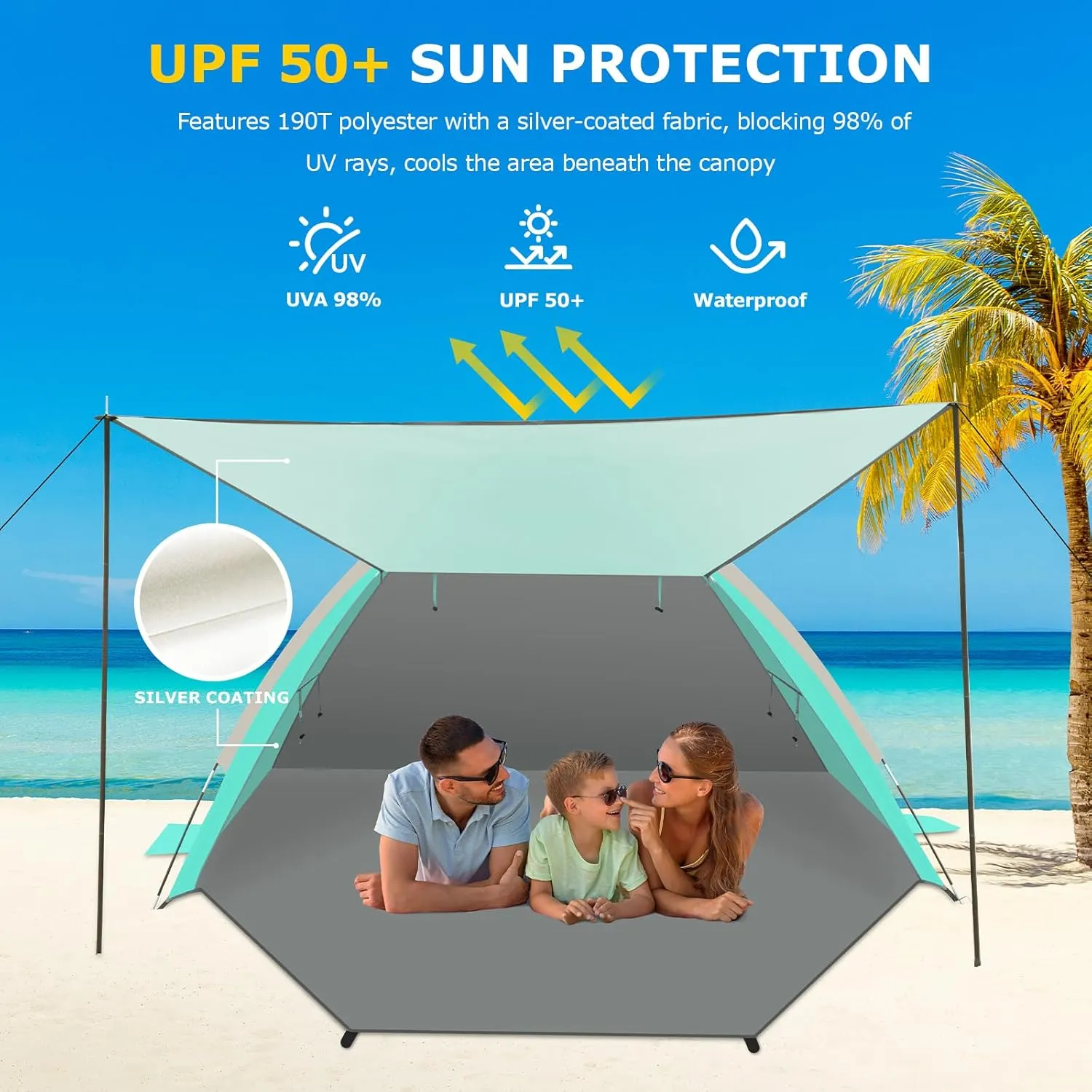 Gorich Beach Tent with Canopy - Easy Setup 3-8 Person Portable Sun Shelter, UPF 50  UV Protection Sun Shade, Lightweight & Compact Beach Cabana for Family Travel