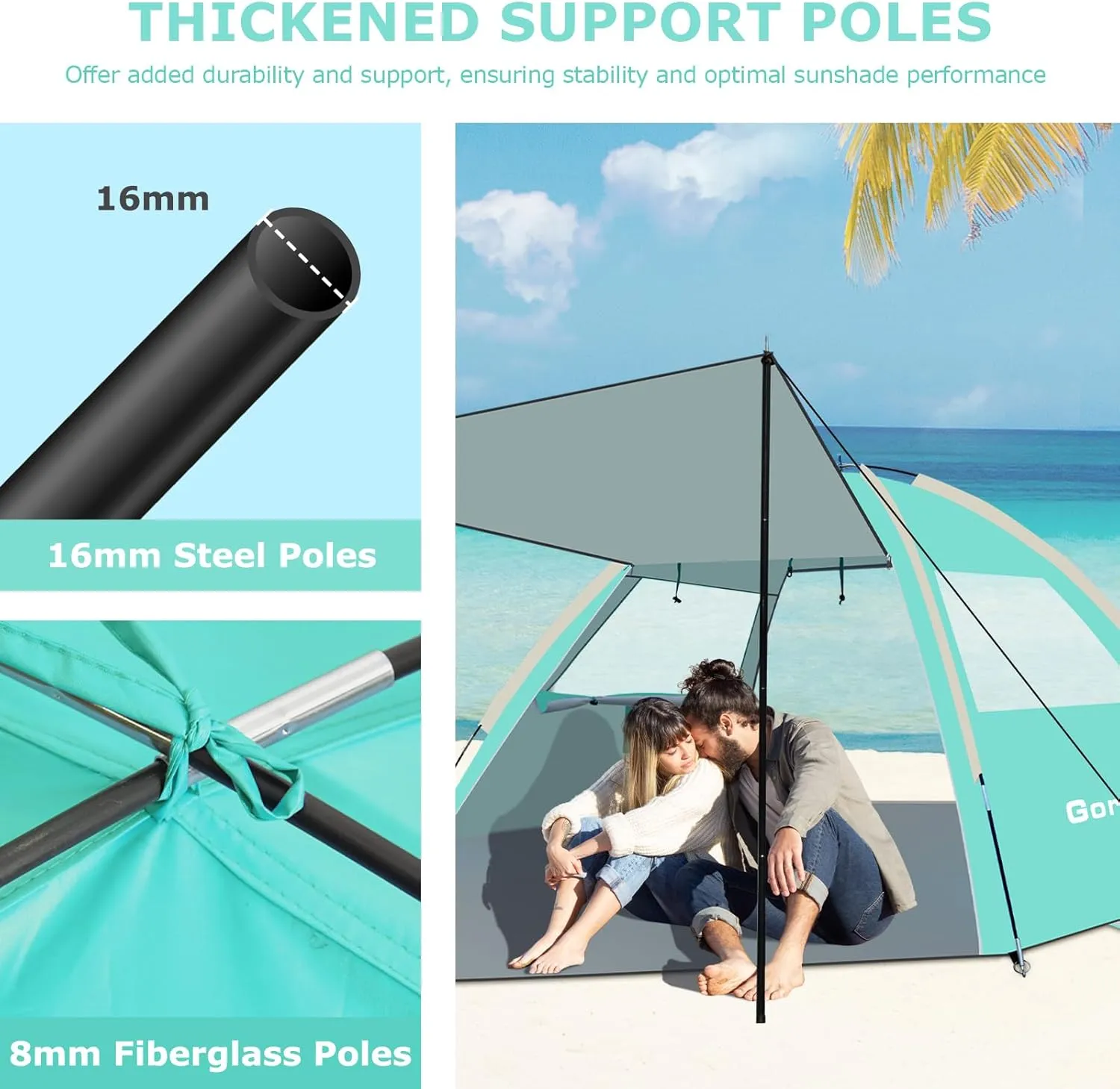 Gorich Beach Tent with Canopy - Easy Setup 3-8 Person Portable Sun Shelter, UPF 50  UV Protection Sun Shade, Lightweight & Compact Beach Cabana for Family Travel