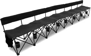 GoTEAM! Pro 8 Seat Portable Folding Team Bench w/Cupholders and Carry Case (Black)