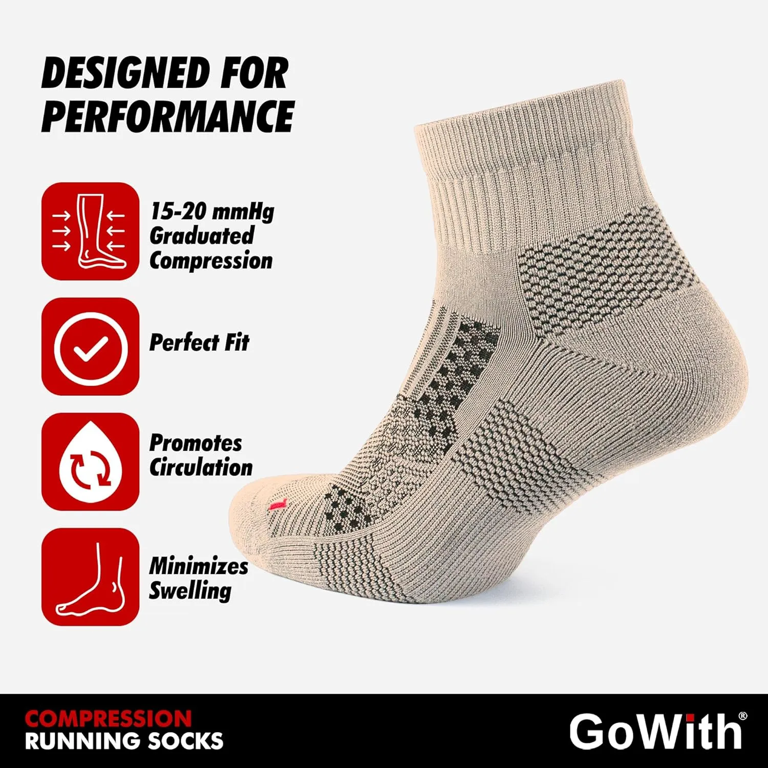 GoWith 2 Pairs Unisex Running Socks, Anti-Blister Cushioned Athletic Performance Padded Seamless Ankle Socks