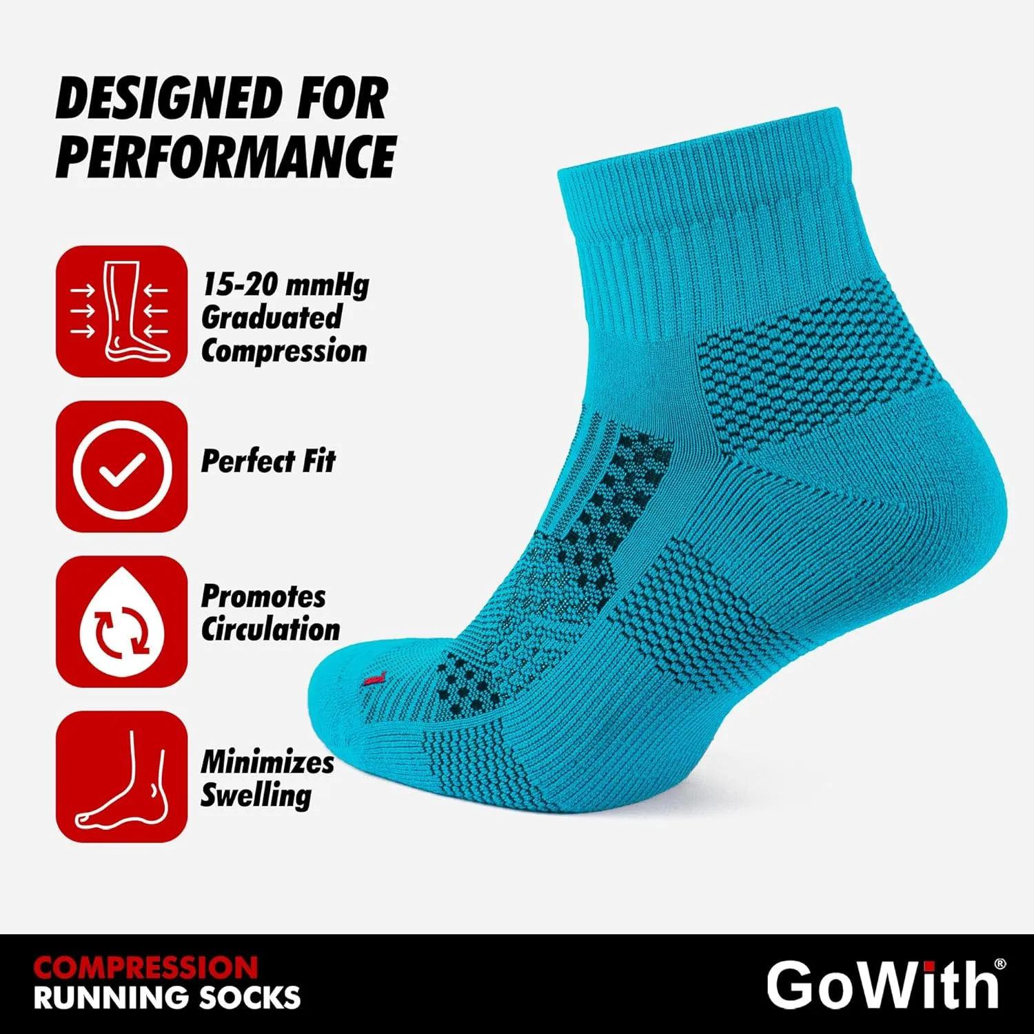 GoWith 2 Pairs Unisex Running Socks, Anti-Blister Cushioned Athletic Performance Padded Seamless Ankle Socks