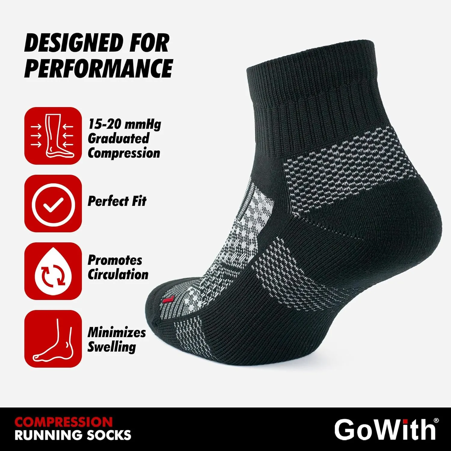 GoWith 2 Pairs Unisex Running Socks, Anti-Blister Cushioned Athletic Performance Padded Seamless Ankle Socks