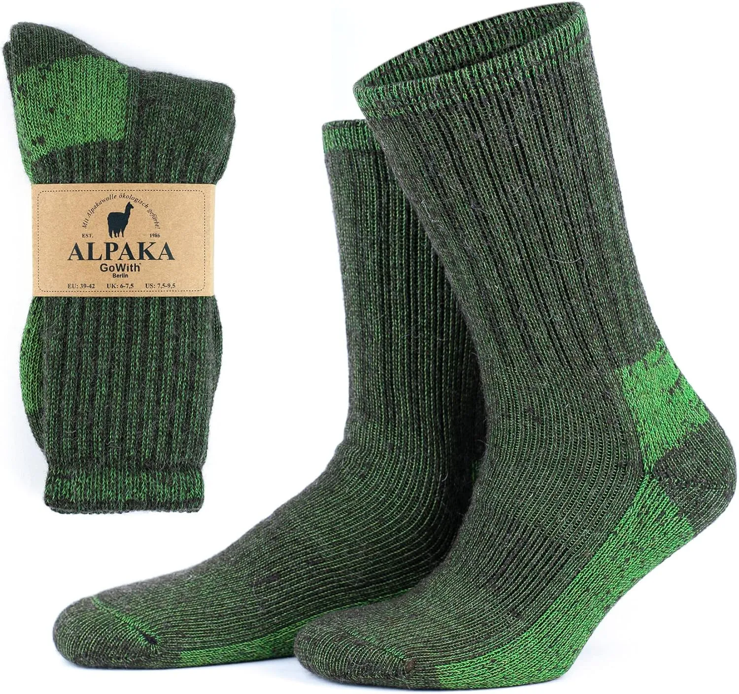 GoWith Alpaca Wool Hiking Crew Socks for Men & Women, Cushioned Terry Warm Socks, Thermal Thick Merino Blend Camping Socks