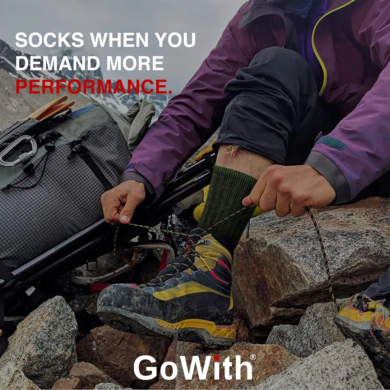 GoWith Alpaca Wool Hiking Crew Socks for Men & Women, Cushioned Terry Warm Socks, Thermal Thick Merino Blend Camping Socks