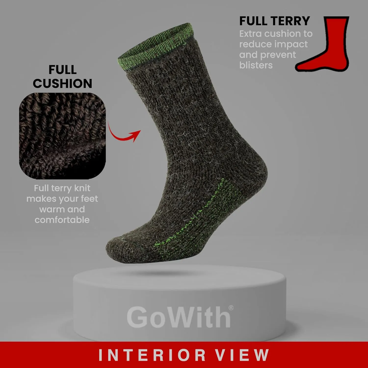GoWith Alpaca Wool Hiking Crew Socks for Men & Women, Cushioned Terry Warm Socks, Thermal Thick Merino Blend Camping Socks