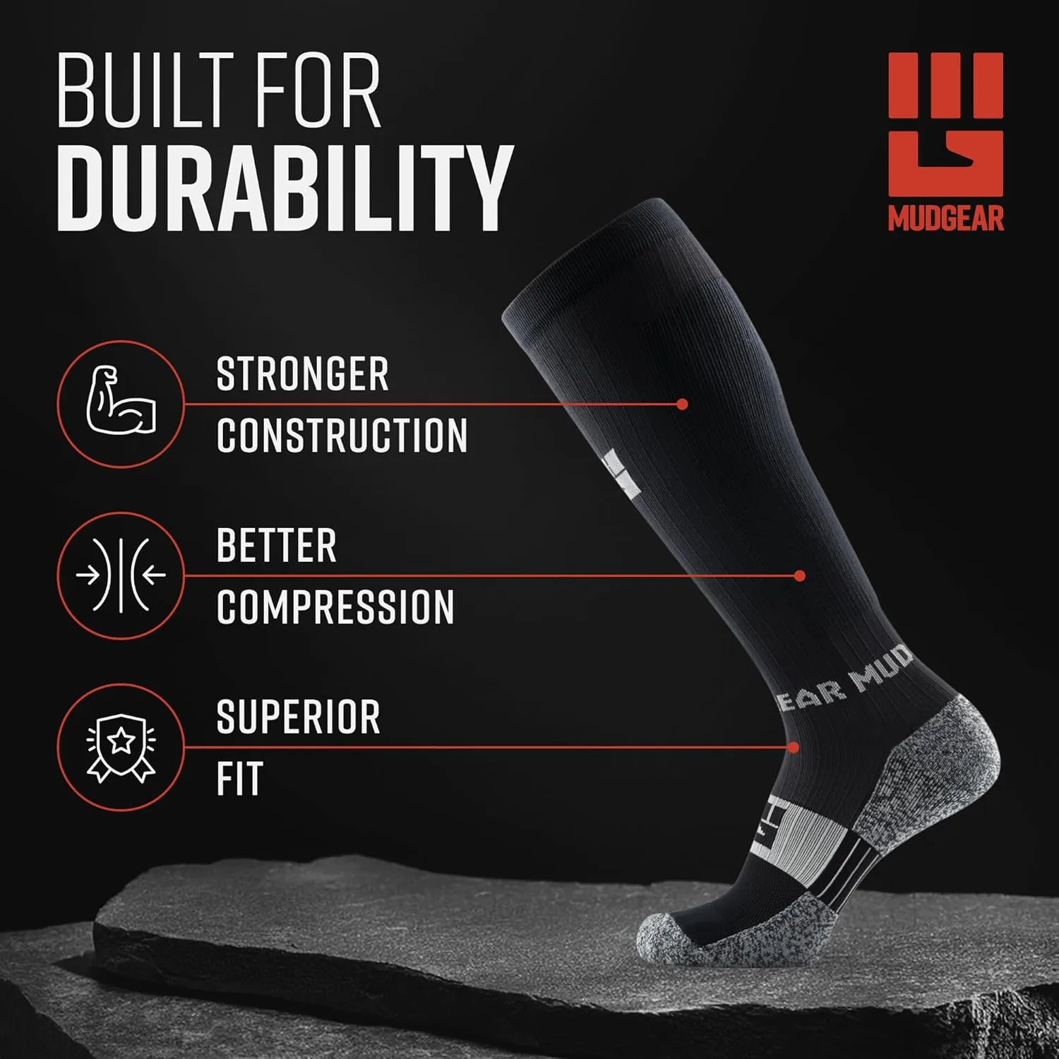 Graduated Compression Socks, Durable, Sweat-Resistant OCR Performance Socks with Cushioned Footbed, Made in USA