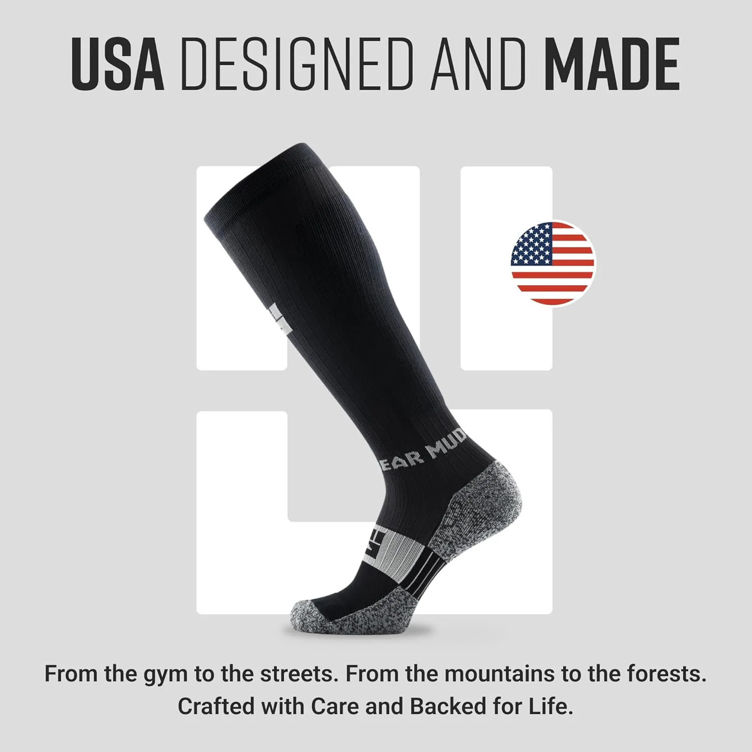Graduated Compression Socks, Durable, Sweat-Resistant OCR Performance Socks with Cushioned Footbed, Made in USA