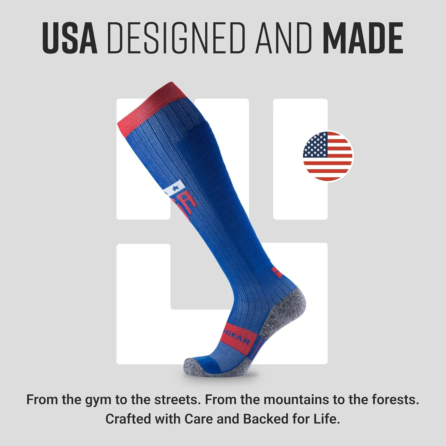Graduated Compression Socks, Durable, Sweat-Resistant OCR Performance Socks with Cushioned Footbed, Made in USA