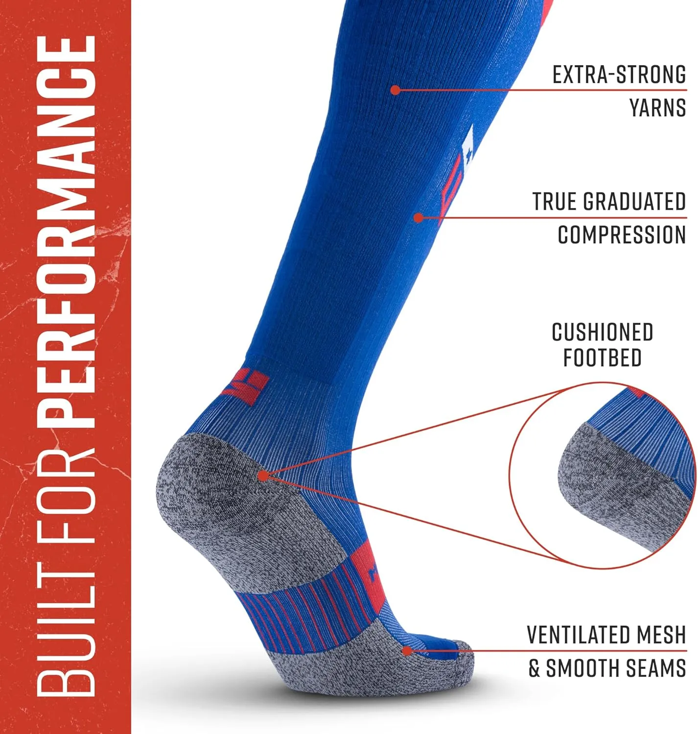 Graduated Compression Socks, Durable, Sweat-Resistant OCR Performance Socks with Cushioned Footbed, Made in USA