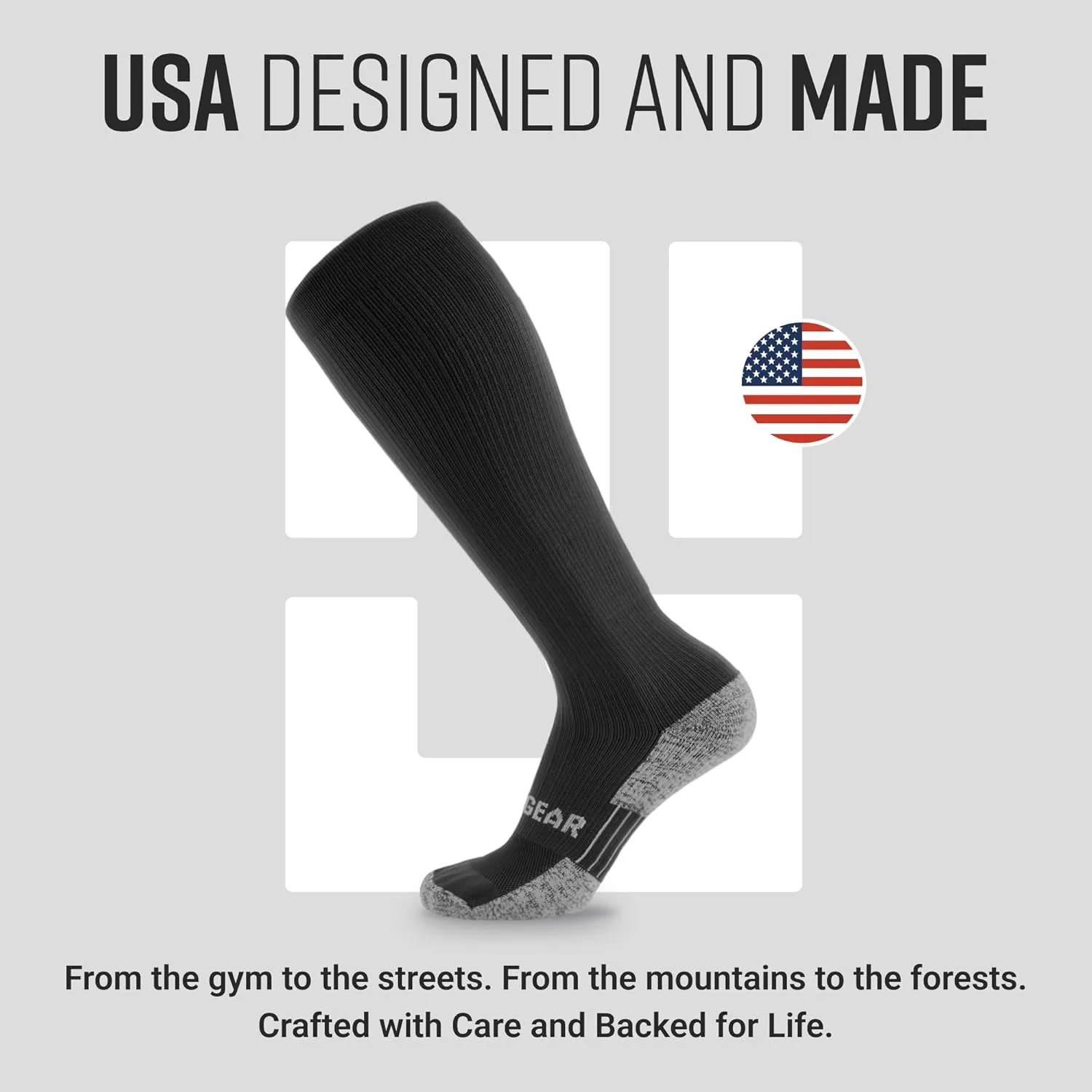 Graduated Compression Socks, Durable, Sweat-Resistant OCR Performance Socks with Cushioned Footbed, Made in USA