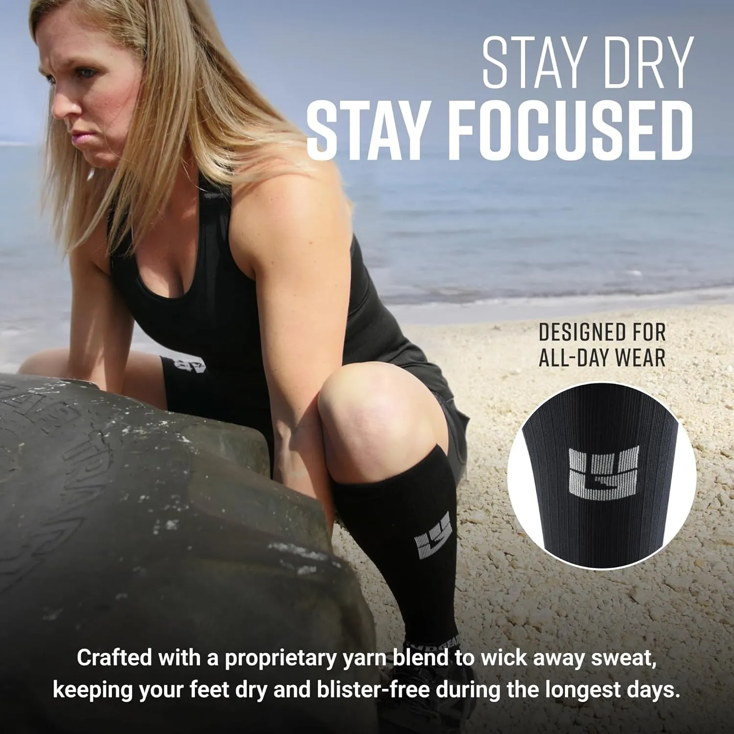 Graduated Compression Socks, Durable, Sweat-Resistant OCR Performance Socks with Cushioned Footbed, Made in USA