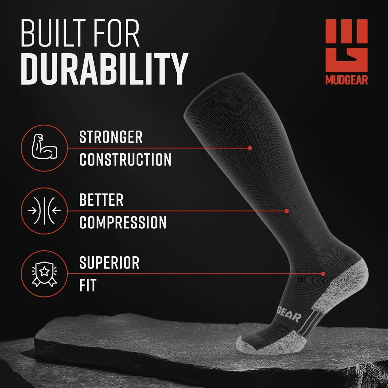 Graduated Compression Socks, Durable, Sweat-Resistant OCR Performance Socks with Cushioned Footbed, Made in USA