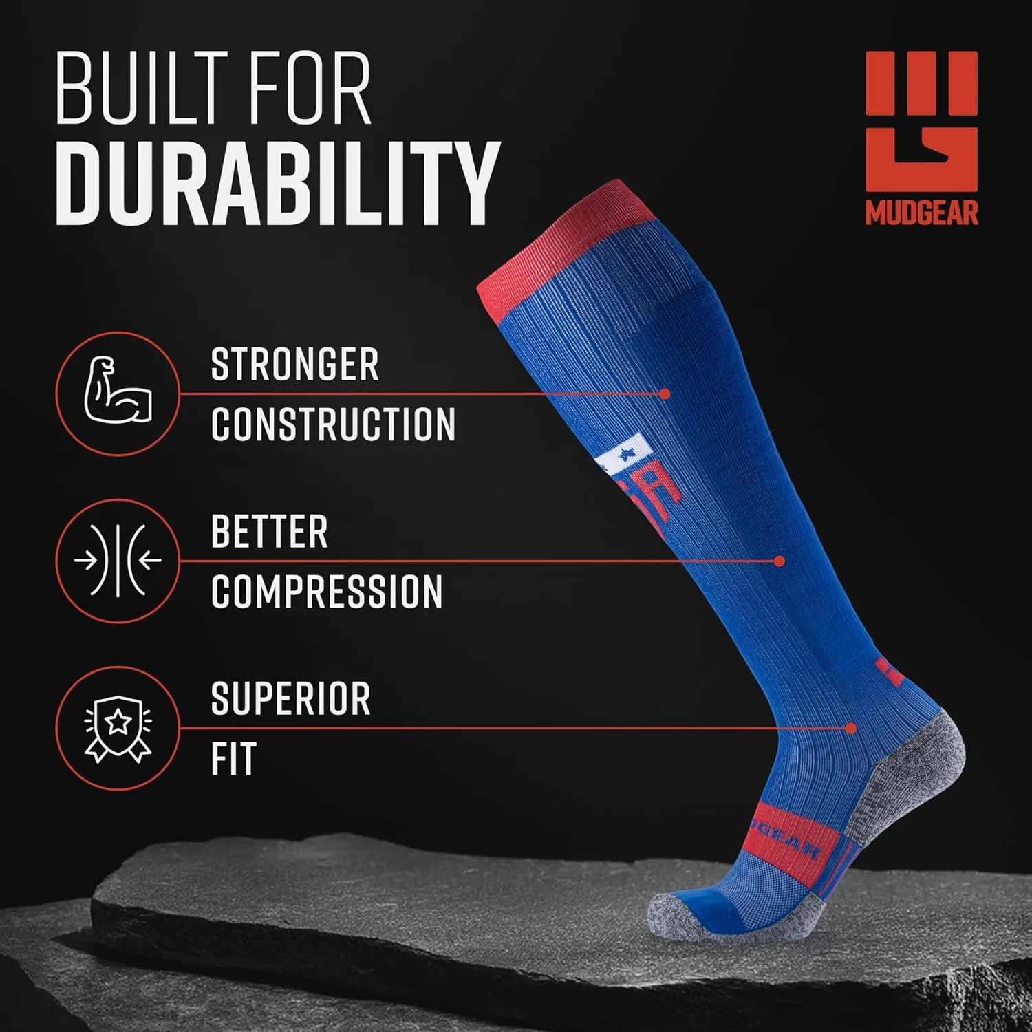 Graduated Compression Socks, Durable, Sweat-Resistant OCR Performance Socks with Cushioned Footbed, Made in USA