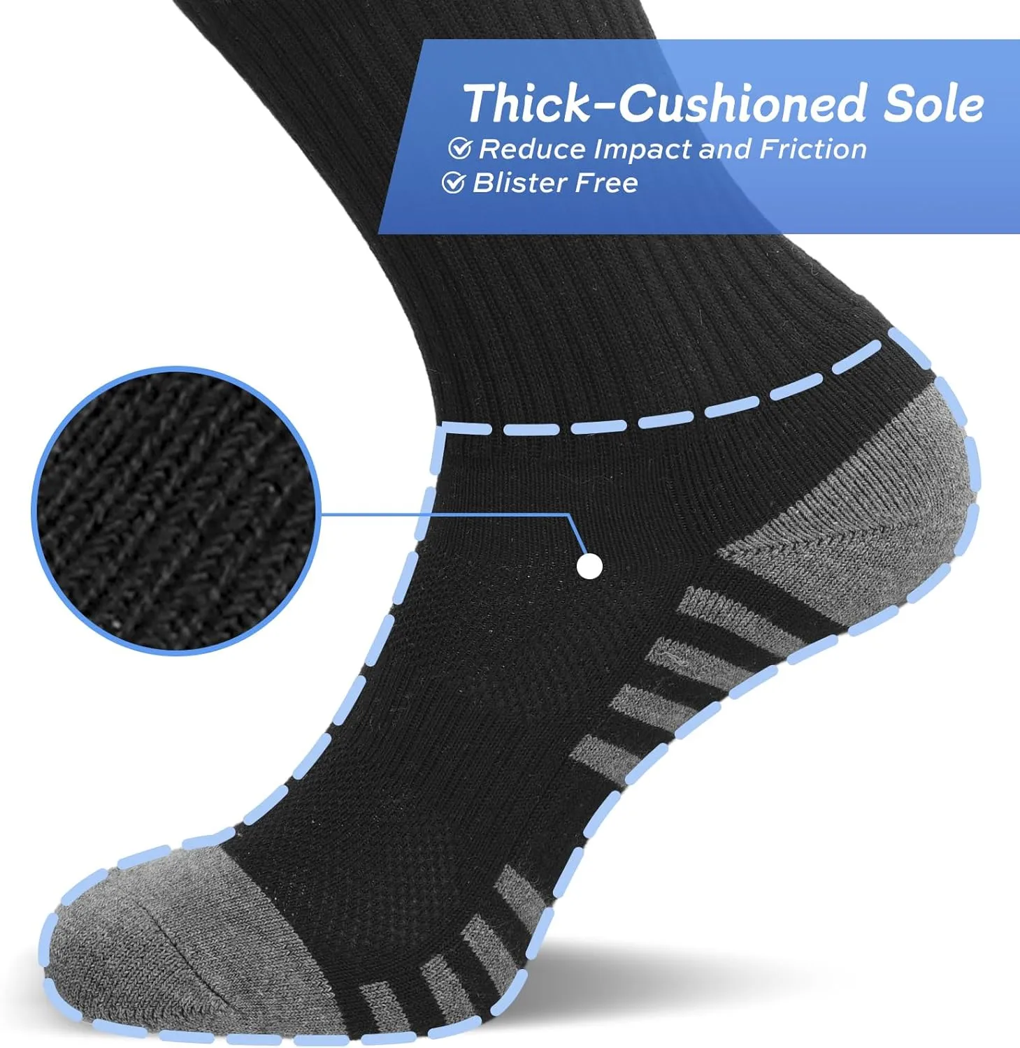 GRAPMKTG 6 Pack Cotton Crew Athletic Socks Men Women Cushioned Boot Work Socks Moisture Wicking Hiking Running Sports Socks