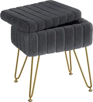 Greenstell Vanity Stool Chair Faux Fur with Storage,15.7"L x 11.8"W x 19.4"H Soft Ottoman 4 Metal Legs with Anti-Slip Feet, Furry Padded Seat, Modern Multifunctional Chairs for Makeup, Bedroom Grey
