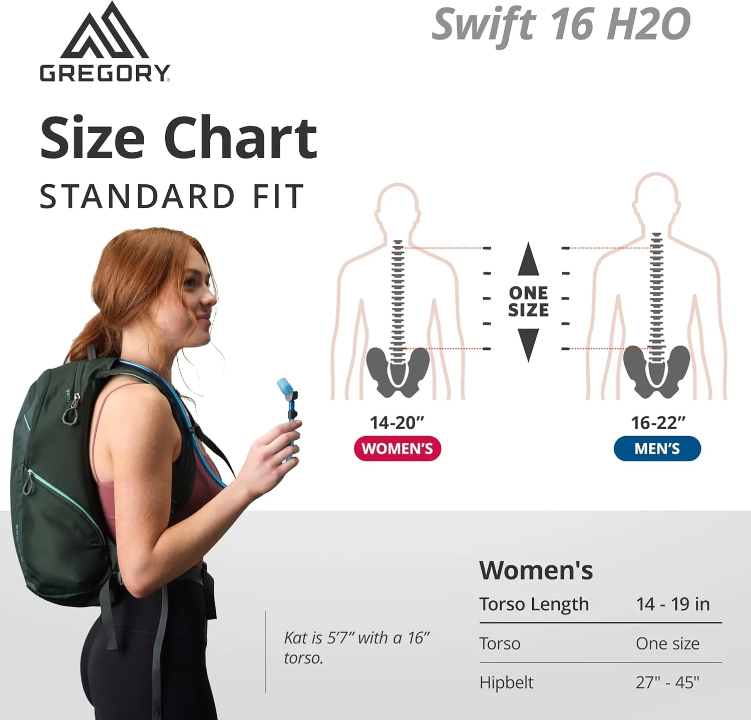 Gregory Swift 16L H2O Women's Day Hiking Backpack, Breathable Foam Backpanel, 2L Water Reservoir Included, One Size Fits All, Tahoe Blue